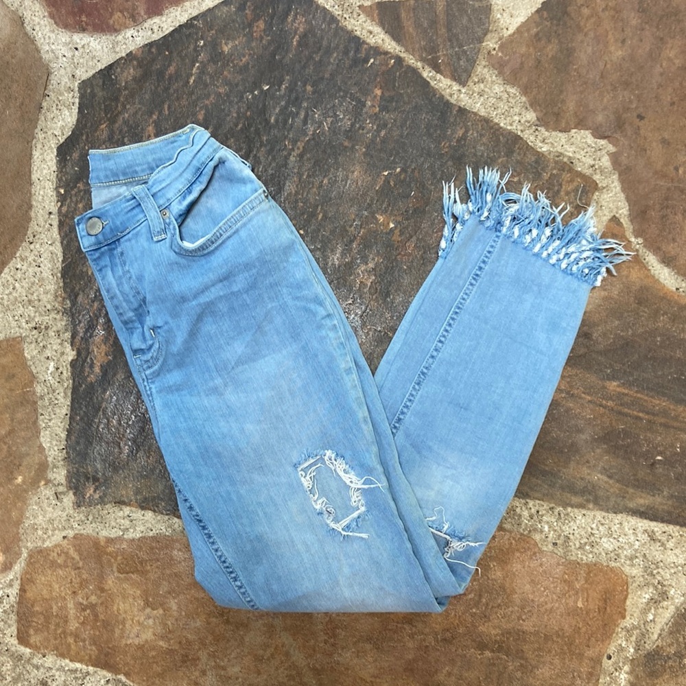 Free People Skinny Jeans with Distressed Hem